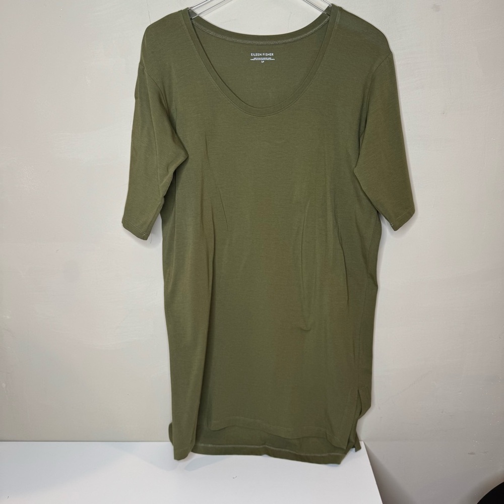 EILEEN FISHER Dress Stretch Organic Cotton Jersey Short Sleeve Green size s/p